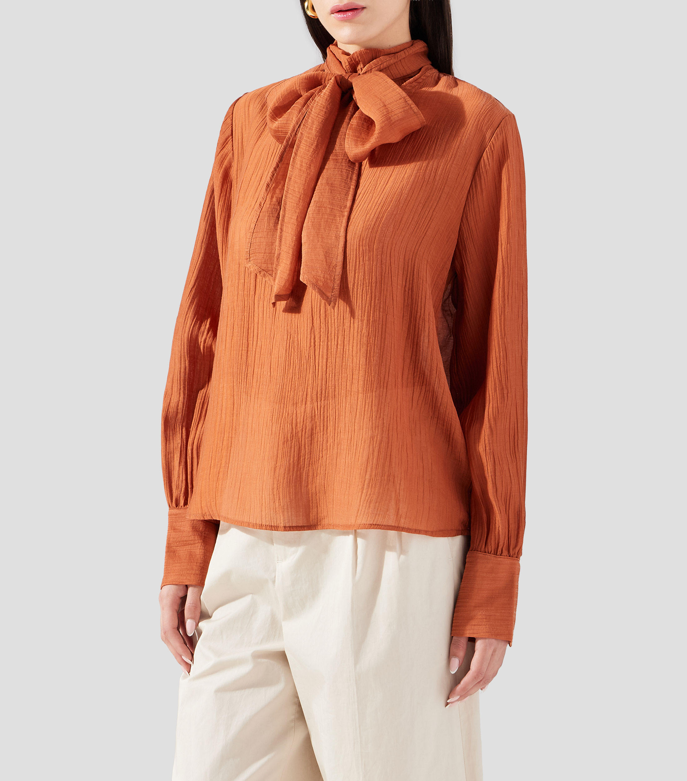 Blusa lisa manga larga Mujer